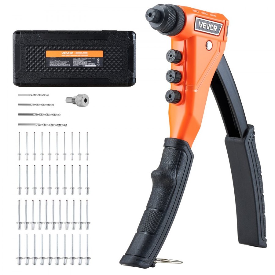 VEVOR Pop Rivet Gun Kit – 200 Rivets, 4 Nosepieces, 9-Inch