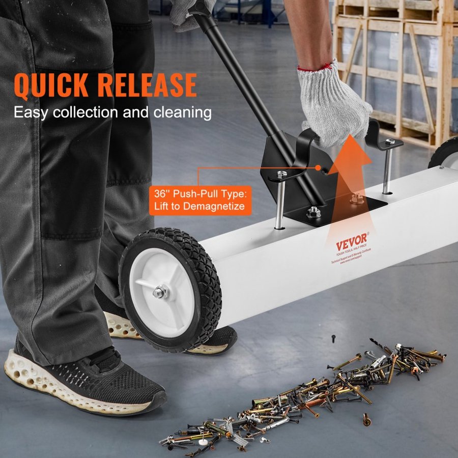 VEVOR 24-Inch Magnetic Sweeper with Wheels, 50 lbs Capacity, with Telescoping Magnetic Pickup Tool, Adjustable Handle, Magnetic Pickup Sweeper to Pick Up Nails and Screws, for Workshop, Garage, Yard