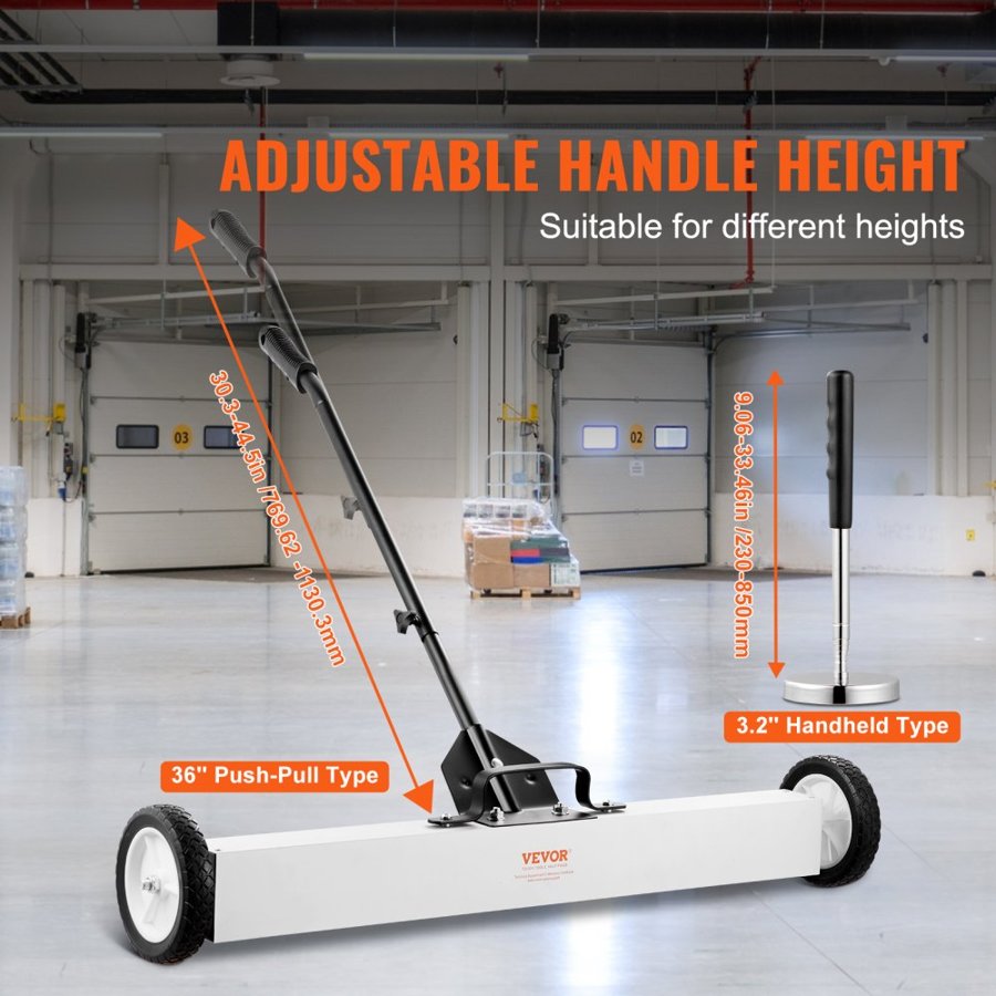 VEVOR 36-Inch Magnetic Sweeper with Wheels, 55 lbs Capacity, with Telescoping Magnetic Pickup Tool, Adjustable Handle, Magnetic Pickup Sweeper to Pick Up Nails and Screws, for Workshop, Garage, Yard