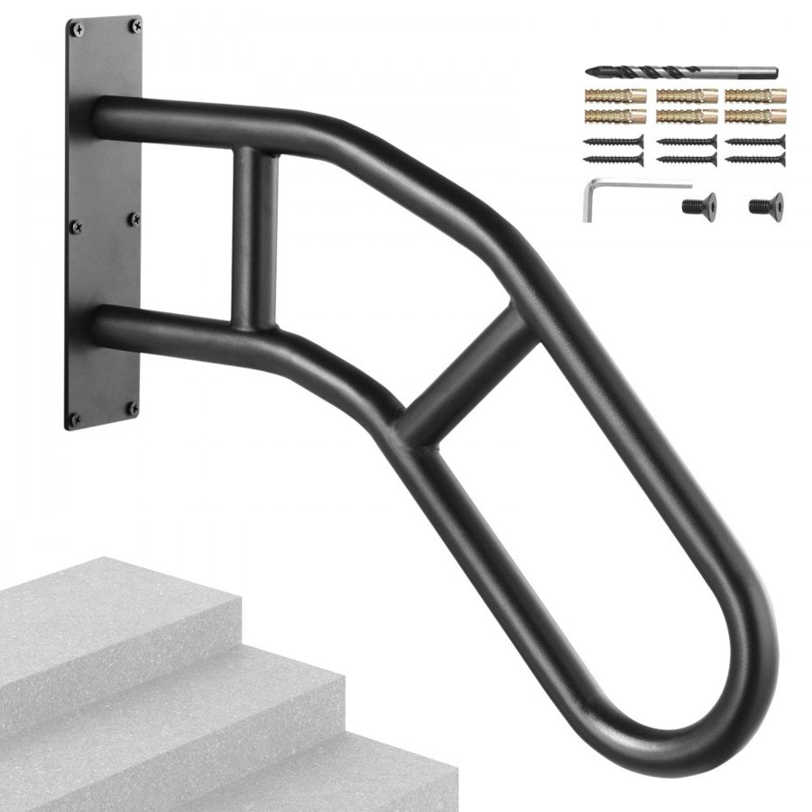 VEVOR Handrails for Outdoor Steps, 29" Length Wall Mount Safety Railings for 1-3 Steps, U-Shaped Handrail with Matte Black Finished, Stair Handrails for Kids, Elderly, Pregnant Women, Disabled