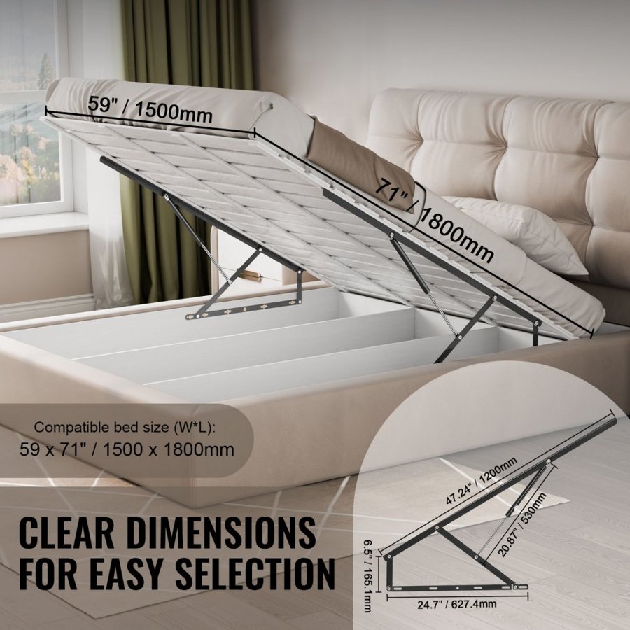 VEVOR Bed Lift, 59x71 in Compatible Bed Size 154 lbs Load Bearing, DIY Wall Bed Mechanical Hardware Kit Vertical Deluxe, Pneumatic Lever Heavy Duty Bed Support, Folding Wall Bed for Guestroom