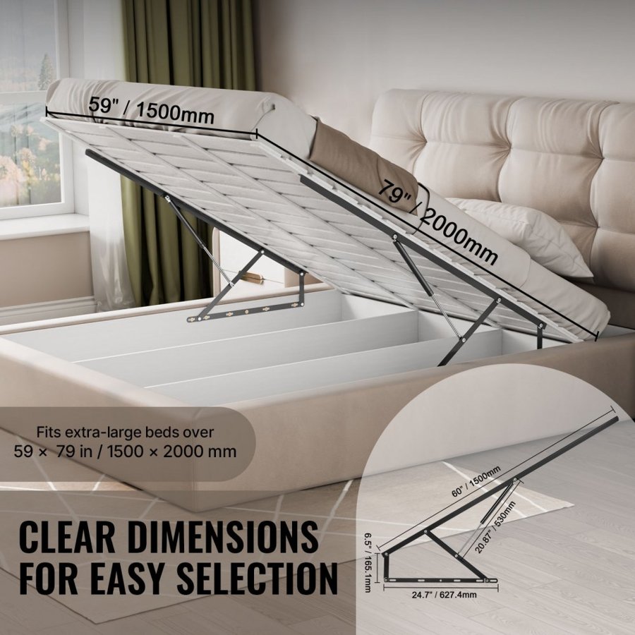 VEVOR Mechanical Bed Lift – 59x79", 309 LBS, 30K Cycle Gas
