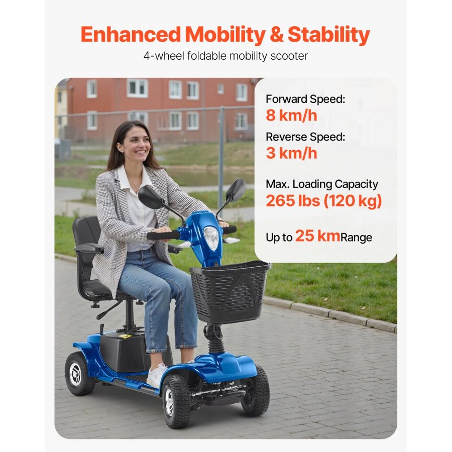 VEVOR 4 Wheel Folding Mobility Scooter – 25 km, 120 kg