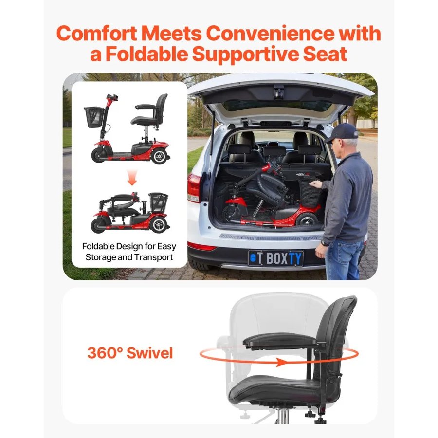 VEVOR 3-Wheel Electric Mobility Scooter for Adult & Seniors, Foldable Mobility Scooter with 20KM Long Range, All Terrain Travel Wheelchair with Anti-slip Wheels, 9° Climbing Capacity & 120kg Loading