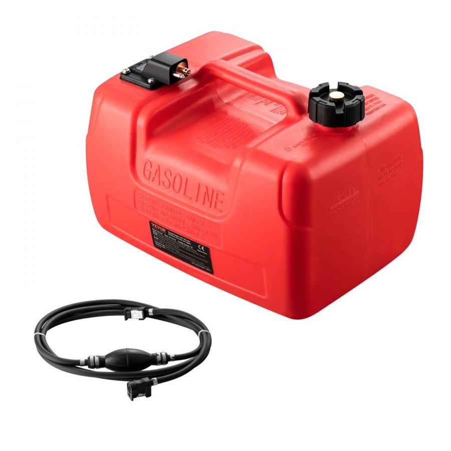 VEVOR Boat Fuel Tank, 3.17-Gallon/12-L Marine Outboard Transfer Tank, Transfer Tank with 9.8ft Hose, Gauge for Outboard Engine, Yacht, Fishing Boat, Deck, Red