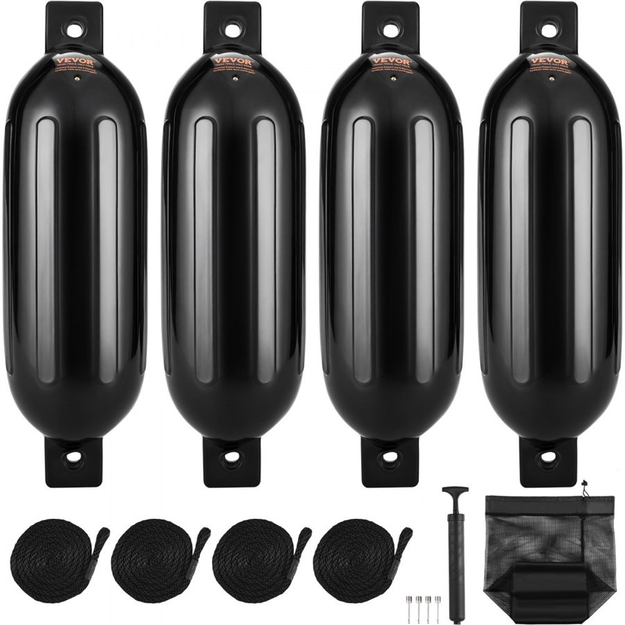 VEVOR Boat Fenders Inflatable Ribbed Boat Bumpers for Docking 16.5 cm x 58.4 cm Black