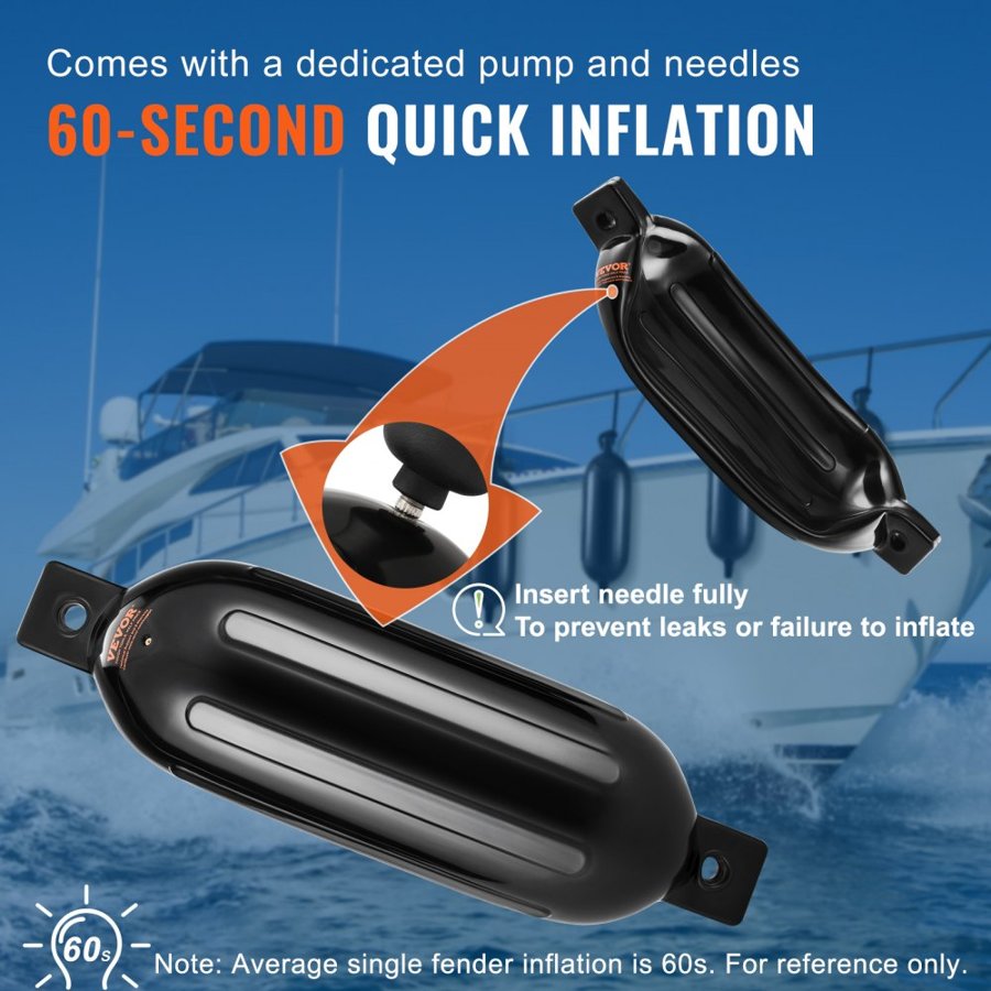VEVOR Boat Fenders Inflatable Ribbed Boat Bumpers for Docking 16.5 cm x 58.4 cm Black