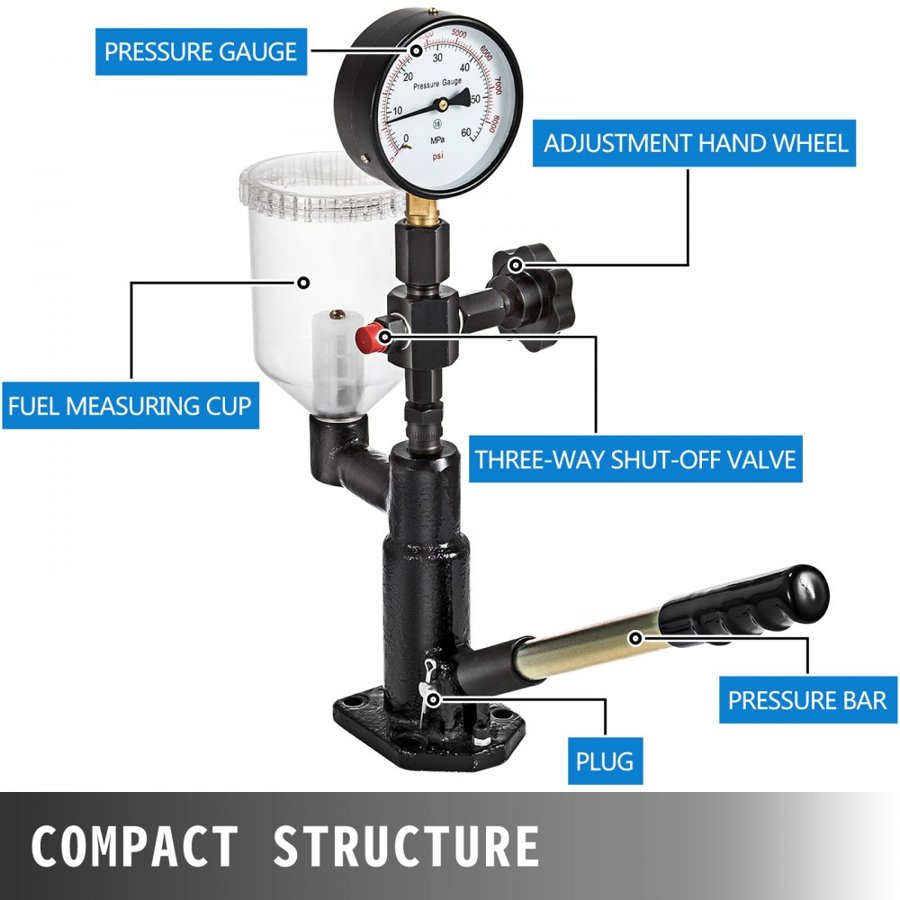 VEVOR 600 Bar Injector Tester 0.8L Fuel Pressure Gauge, Injector Tester with Dual Scale, Injector Tester, Diagnostic Tool for Diesel Engines