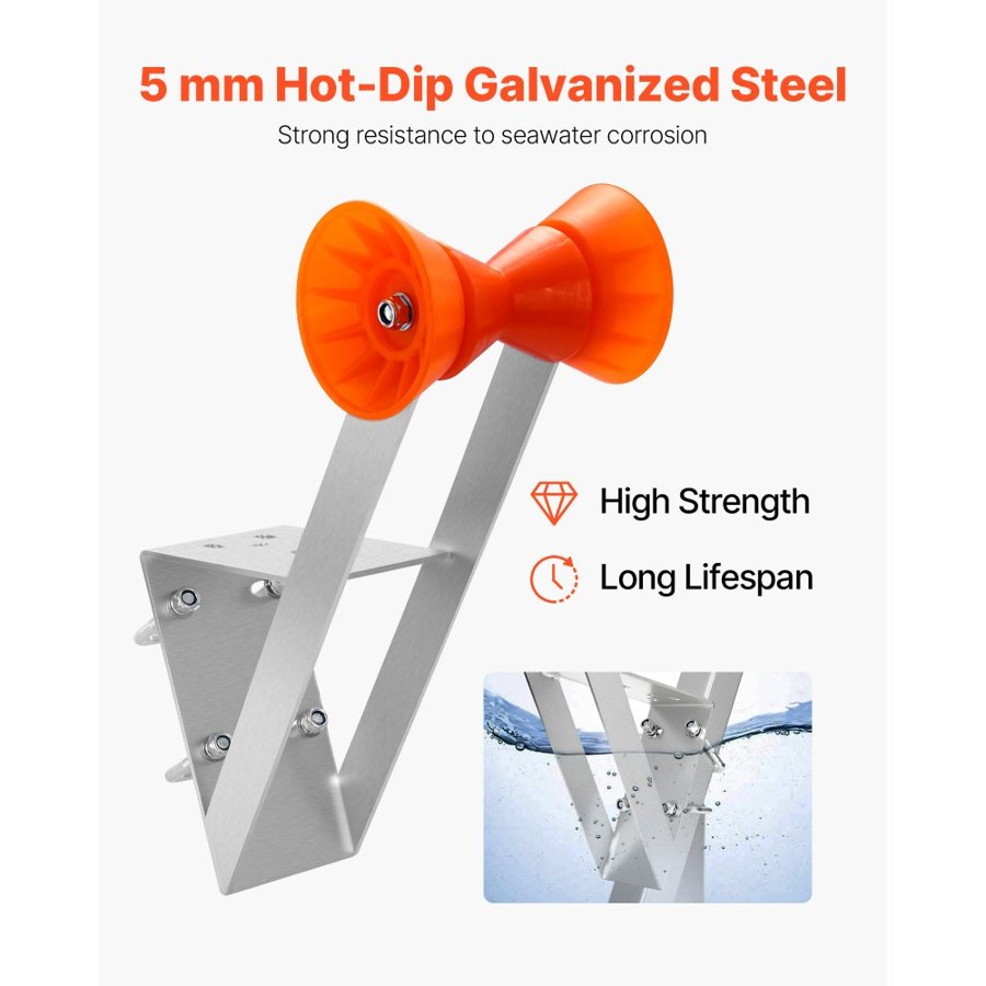 VEVOR Boat Trailer Winch Stand, 50.8-76.2 mm Winch Posts, Boat Trailer Winch Seat with TPU Orange Roller & U-Bolts, Suitable for Jet Ski, Sailboat, Fishing Boat, Speedboat (Galvanized), Silver