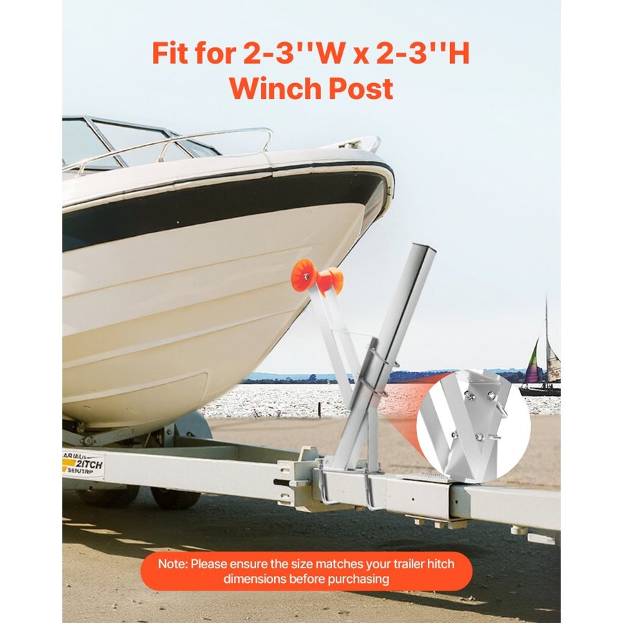 VEVOR Boat Trailer Winch Stand, 50.8-76.2 mm Winch Posts, Boat Trailer Winch Seat with TPU Orange Roller & U-Bolts, Suitable for Jet Ski, Sailboat, Fishing Boat, Speedboat (Galvanized), Silver