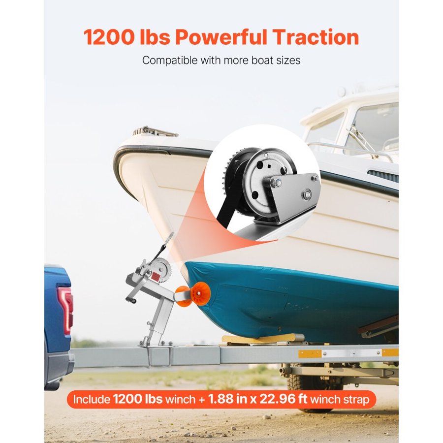VEVOR Boat Trailer Winch Stand with Roller, 544 kg Winch & 51 mm x 7.6 m Winch Strap, Boat Winch Mount with U-Bolt for 50.8-76.2 mm W x 76.2-101.6 mm H Trailer Tongue, Fit for Jet Ski, Sailboat, Speedboat