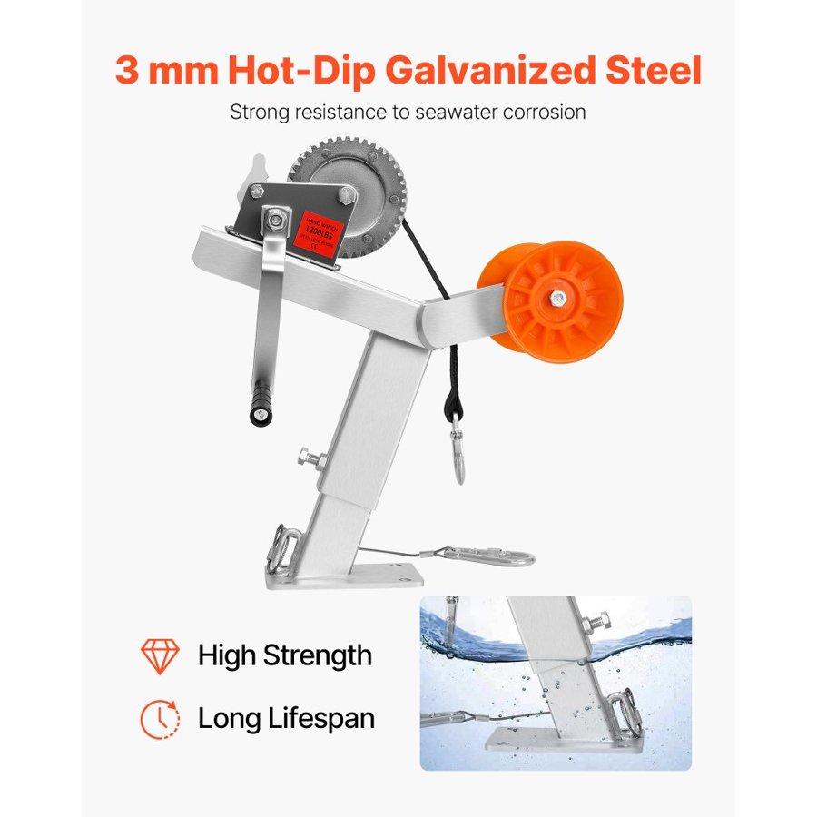 VEVOR Boat Trailer Winch Stand with Roller, 544 kg Winch & 51 mm x 7.6 m Winch Strap, Boat Winch Mount with U-Bolt for 50.8-76.2 mm W x 76.2-101.6 mm H Trailer Tongue, Fit for Jet Ski, Sailboat, Speedboat