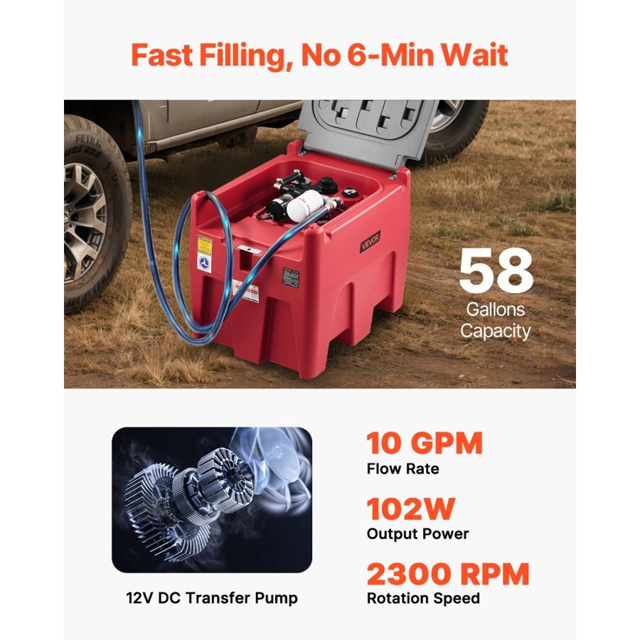 VEVOR Portable Diesel Fuel Transfer Tank – 58 Gal, 12V Pump