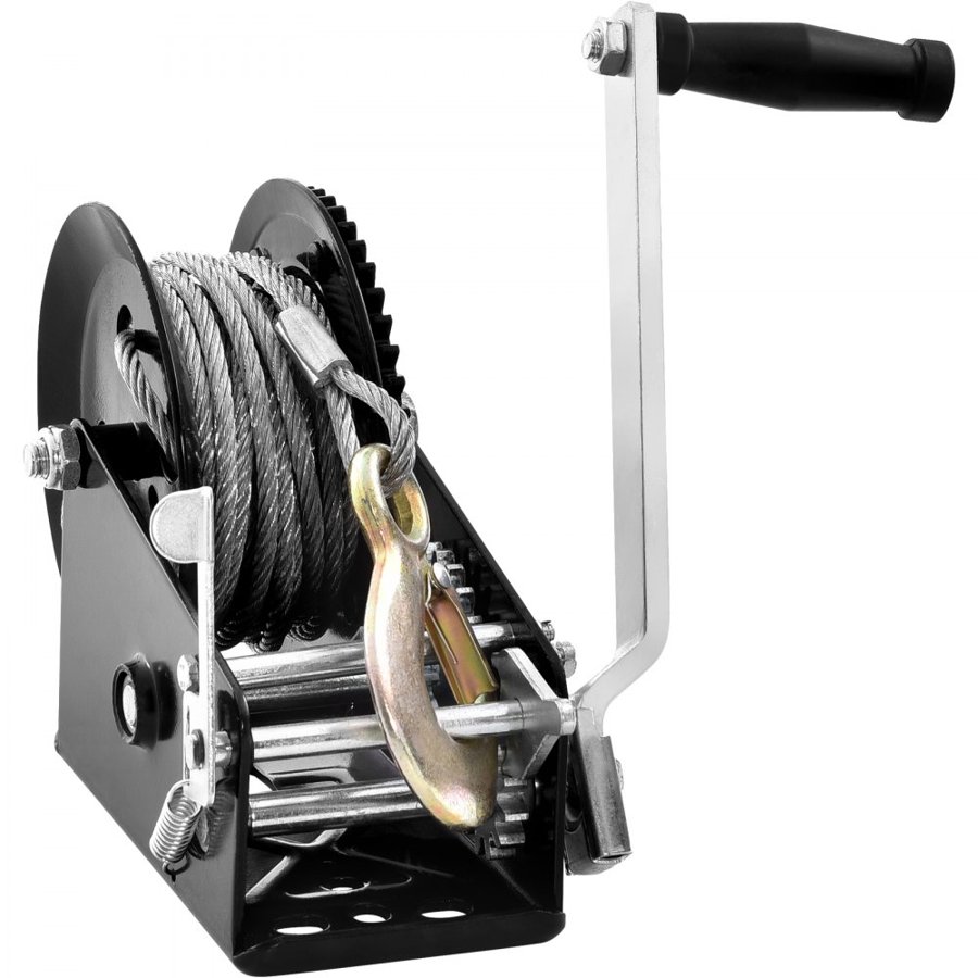 VEVOR Hand Winch, 1587.6 kg Pulling Capacity, Boat Trailer Winch Heavy Duty Rope Crank with 1005.8 cm Steel Wire Cable and Two-Way Ratchet, Manual Operated Hand Crank Winch for Trailer, Boat or ATV Towing