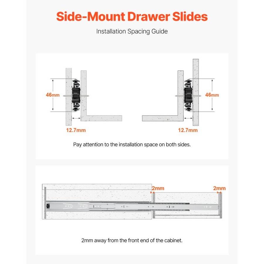 VEVOR Drawer Slides, 22 inch, 10 Pairs Full Extension Ball Bearing Cabinet Rails, 100 LB Load Capacity Heavy Duty Side Mount Dresser Drawer Slides, Drawer Track Runners for Kitchen DIY Replacement