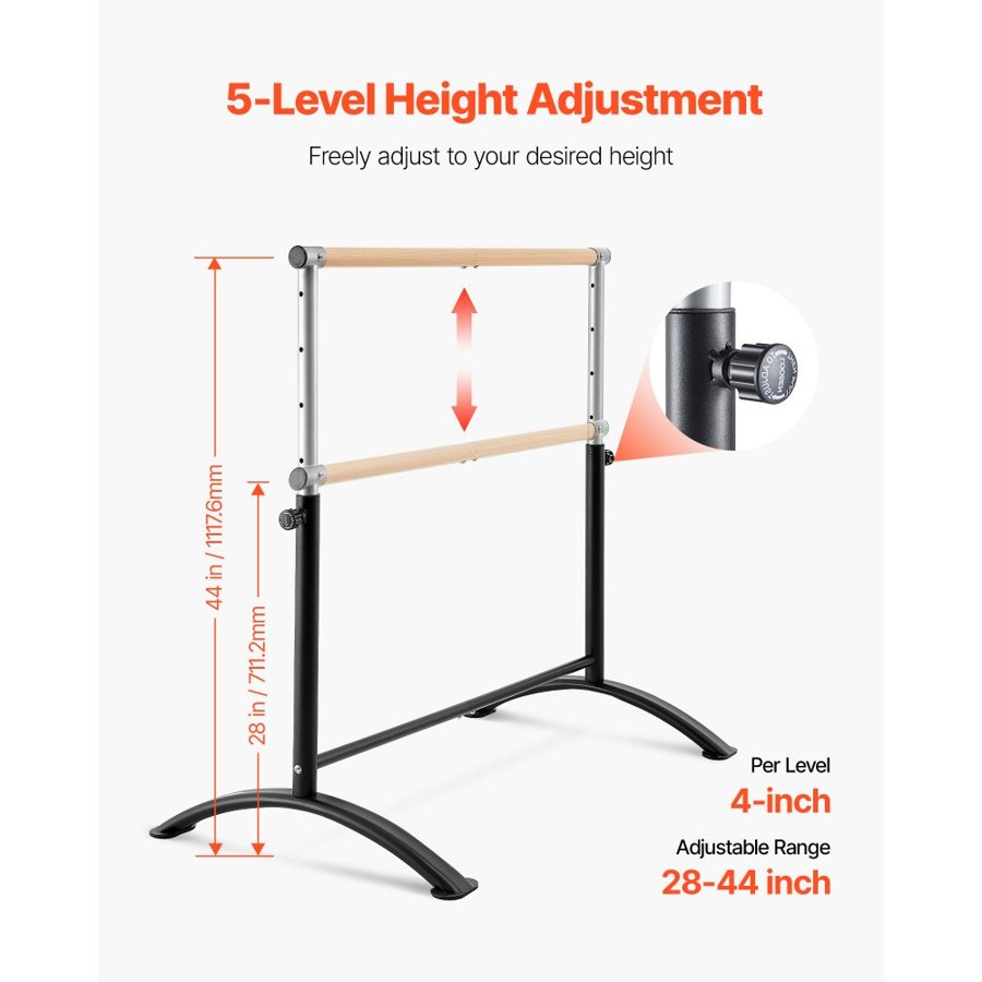 VEVOR Ballet Barre, Barre Bar for Home, Freestanding Portable Ballet Stretching Dance Bars, Height Adjustable Anti-Wobble Fitness Gym Studio Equipment, for Pilates Balance Workout