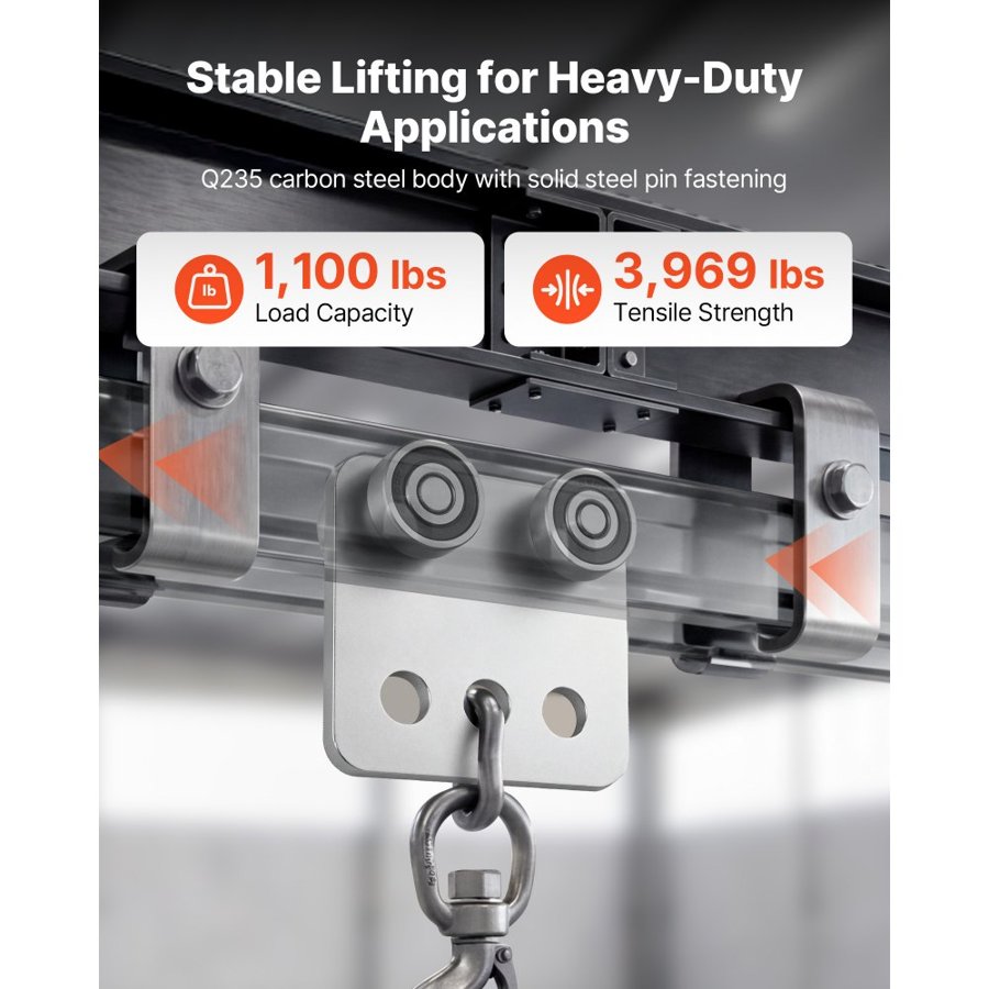 VEVOR 4 Wheel Trolley Assembly Rollers, 4 Pcs 499 kg Load, Dual Bearing Trolley Assembly for 1-5/8" Wide and All 1-5/8" or Taller Strut Channel, Heavy Duty Sliding Track System for Warehouse Garage