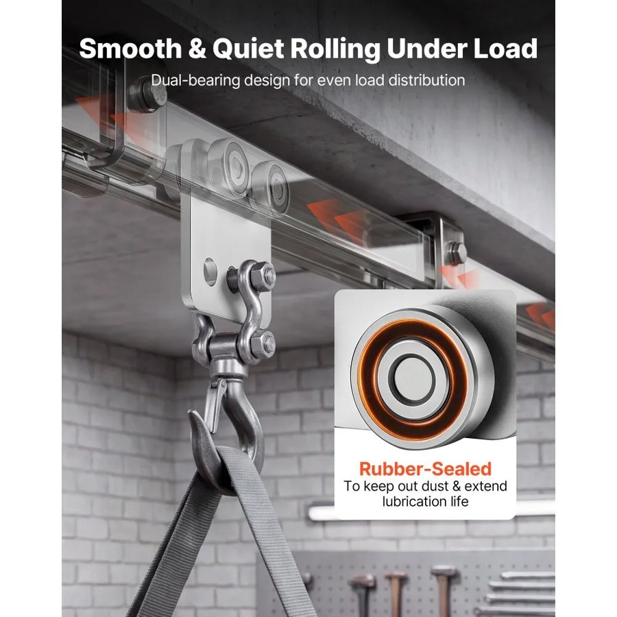 VEVOR 4 Wheel Trolley Assembly Rollers, 4 Pcs 499 kg Load, Dual Bearing Trolley Assembly for 1-5/8" Wide and All 1-5/8" or Taller Strut Channel, Heavy Duty Sliding Track System for Warehouse Garage