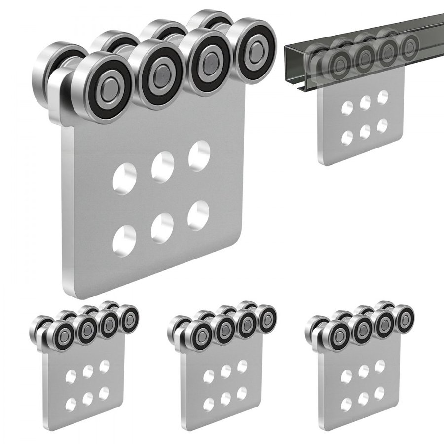 VEVOR 8 Wheel Trolley Assembly Rollers, 4 Pcs 1361 kg Load, Dual Bearing Trolley Assembly for 1-5/8" Wide and All 1-5/8" or Taller Strut Channel, Heavy Duty Sliding Track System for Warehouse Garage