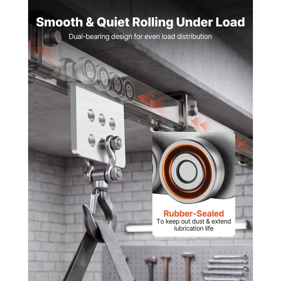 VEVOR 8 Wheel Trolley Assembly Rollers, 4 Pcs 1361 kg Load, Dual Bearing Trolley Assembly for 1-5/8" Wide and All 1-5/8" or Taller Strut Channel, Heavy Duty Sliding Track System for Warehouse Garage