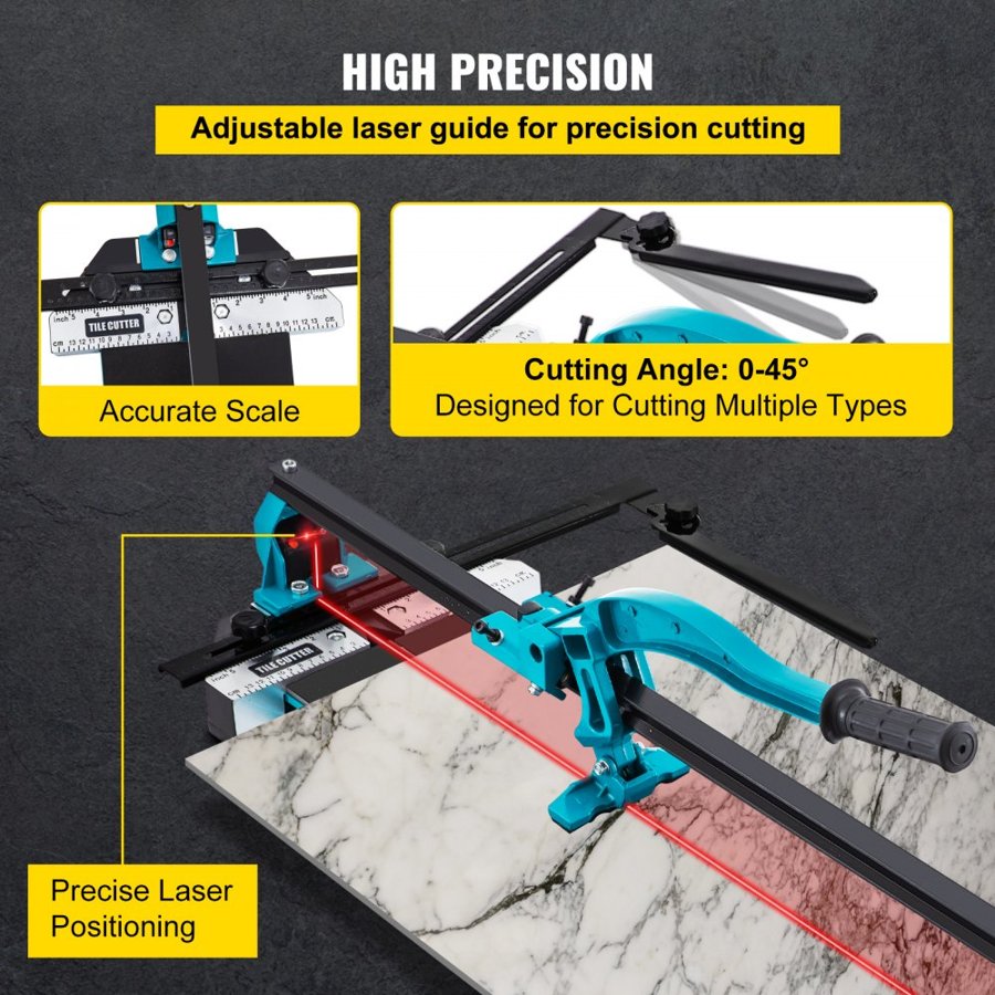 VEVOR Tile Cutter 1 m Cutting Tool w/ Laser Guide Single Rail Double Brackets