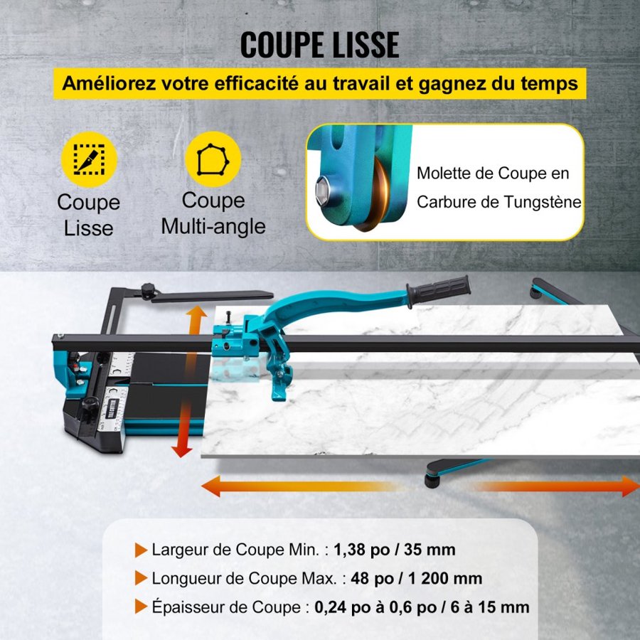 VEVOR Manual Ceramic Tile Cutter - 47-inch, 15mm, 1200mm
