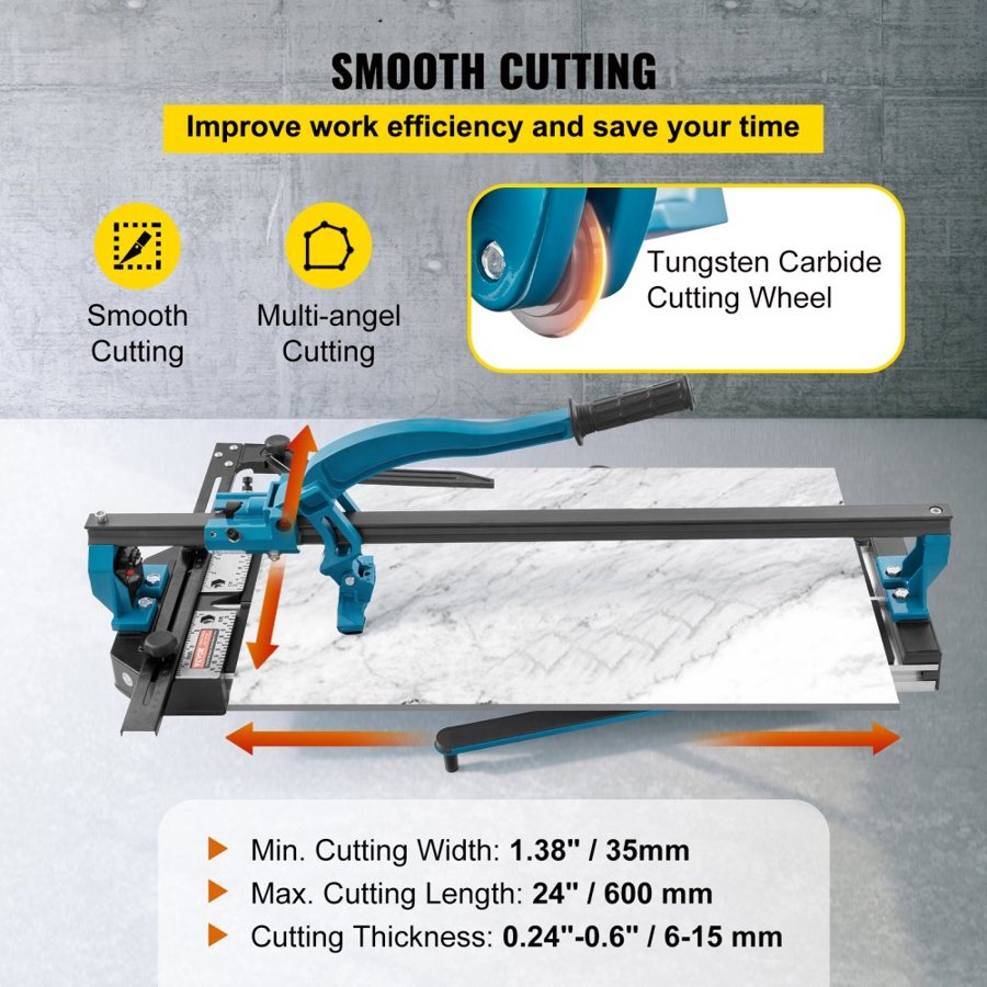 VEVOR 600 mm Tile Cutter Single Rail Double Brackets Manual Tile Cutter 1.5 cm Cap w/Precise Laser Manual Tile Cutter Tools for Precision Cutting