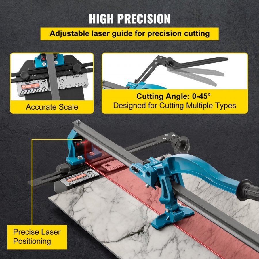 VEVOR 600 mm Tile Cutter Single Rail Double Brackets Manual Tile Cutter 1.5 cm Cap w/Precise Laser Manual Tile Cutter Tools for Precision Cutting