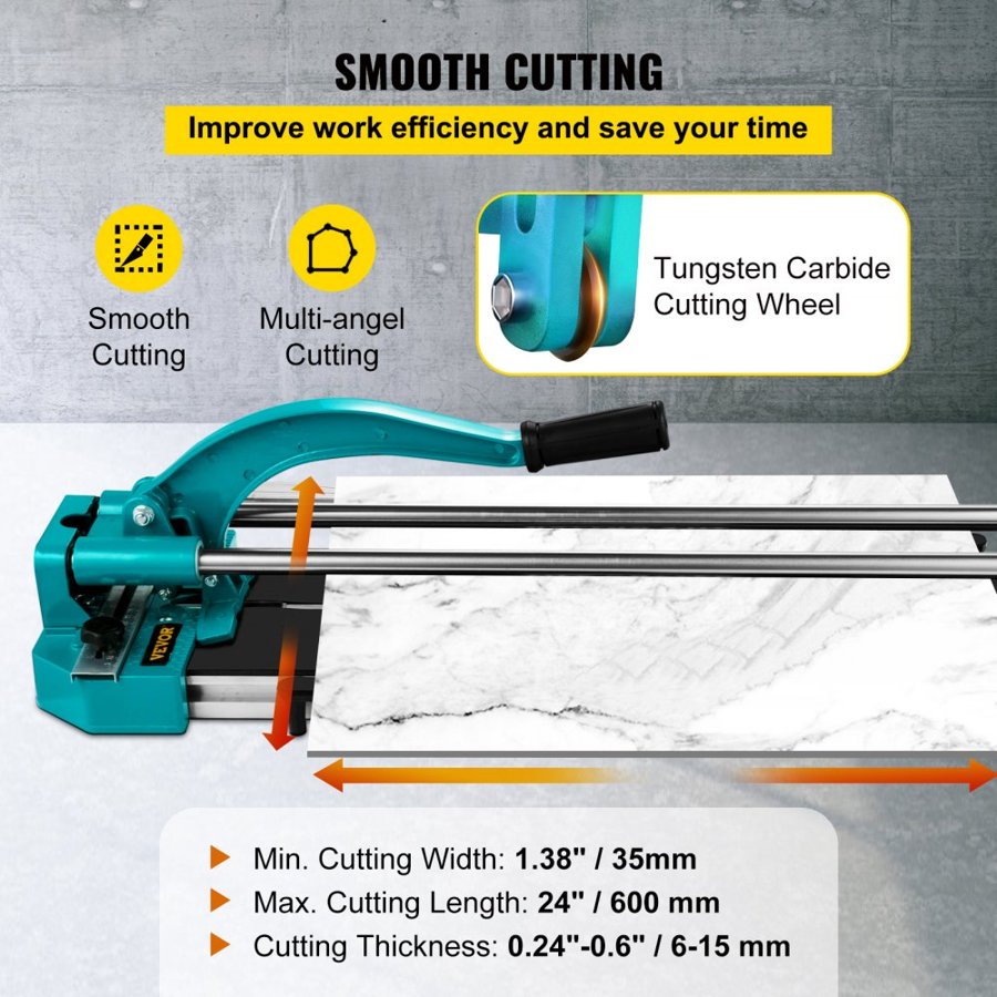 VEVOR 24 Inch/600mm Tile Cutter Double Rails & Brackets Manual Tile Cutter 3/5 in Cap with Precise Laser Manual Tile Cutter Tools for Precision Cutting