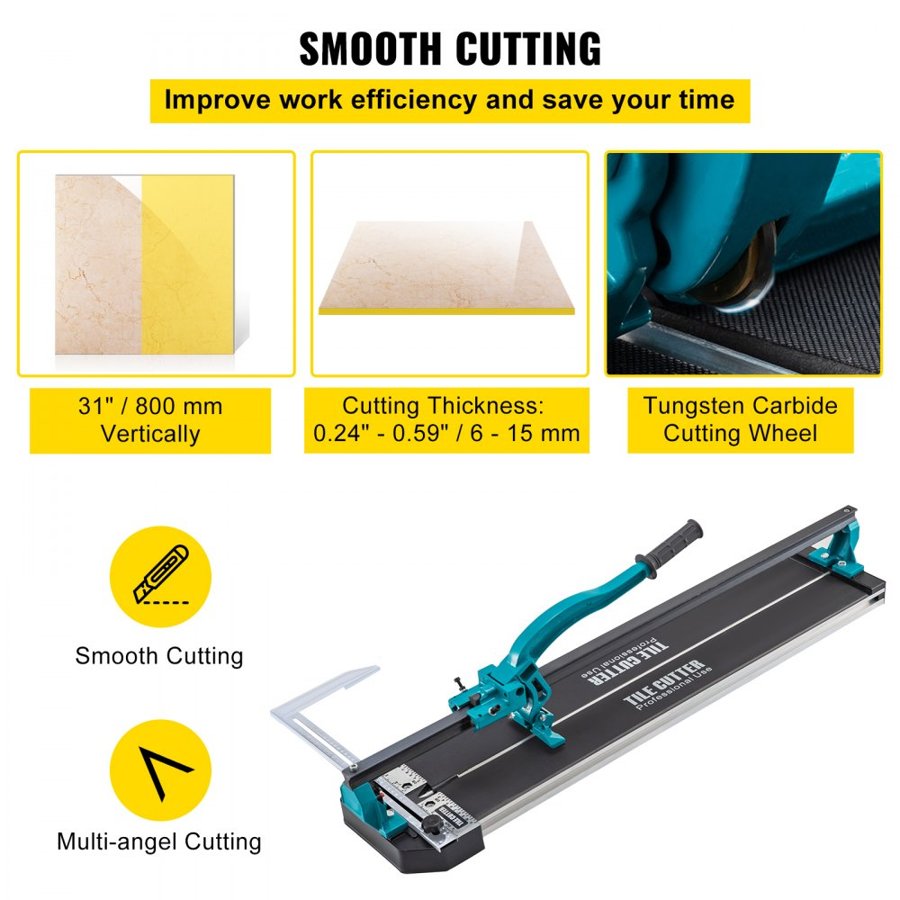 VEVOR 800 mm Tile Cutter Single Rail Manual Tile Cutter 3/5 in Cap w/Precise Laser Positioning Manual Tile Cutter Tools for Precision Cutting