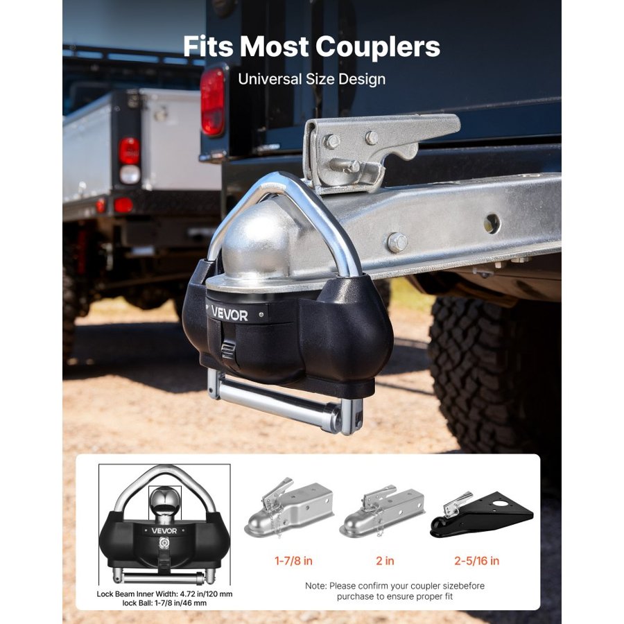 VEVOR Ball Hitch Lock For Trailer – 1-7/8", 2", 2-5/16"