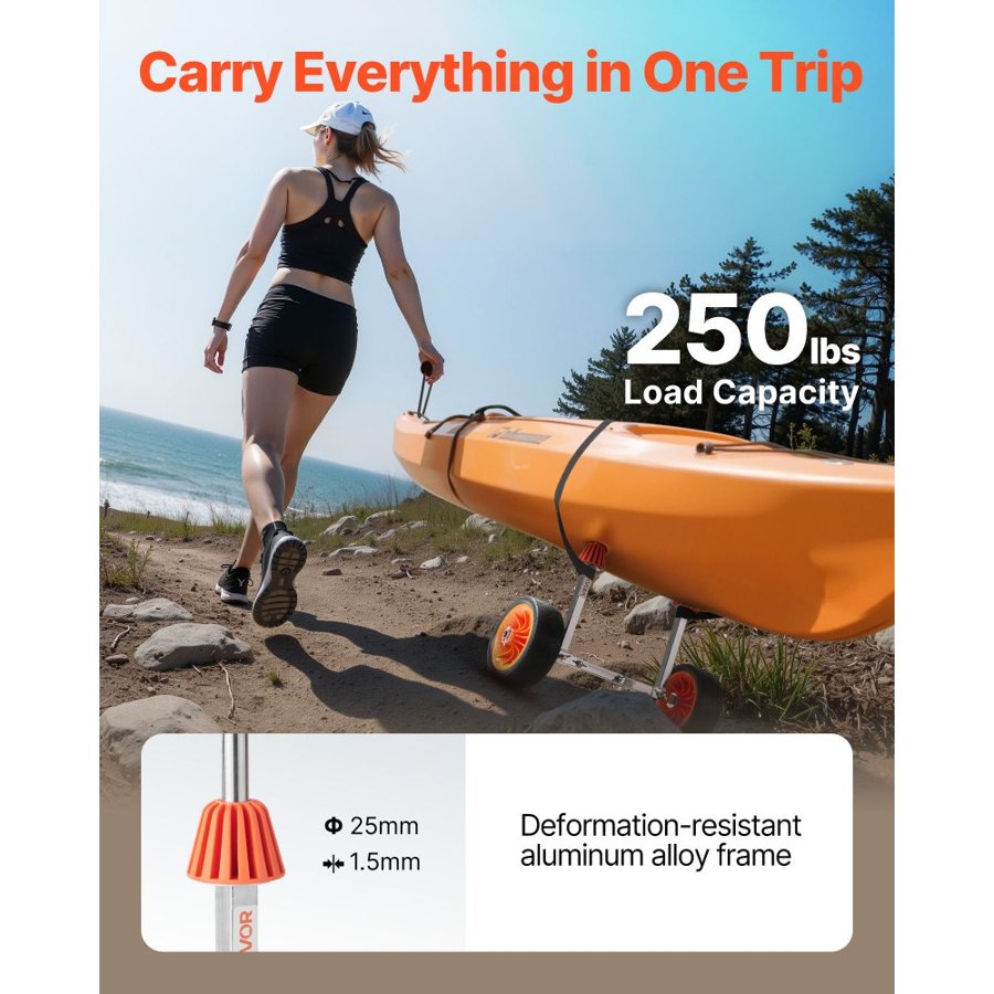 VEVOR Canoe Dolly Cart – 250 lbs, 7.5-Inch Tires, 2.6"-17"