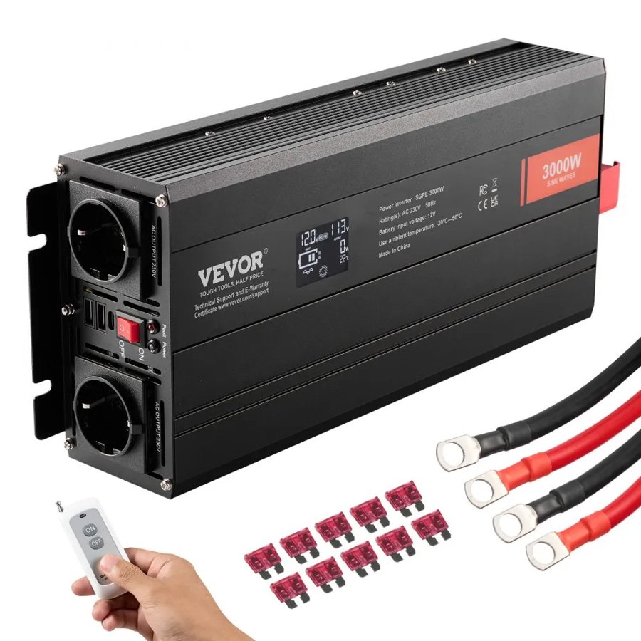 VEVOR 3000 Watt Pure Sine Wave Inverter – DC 12V, 5 Ports
