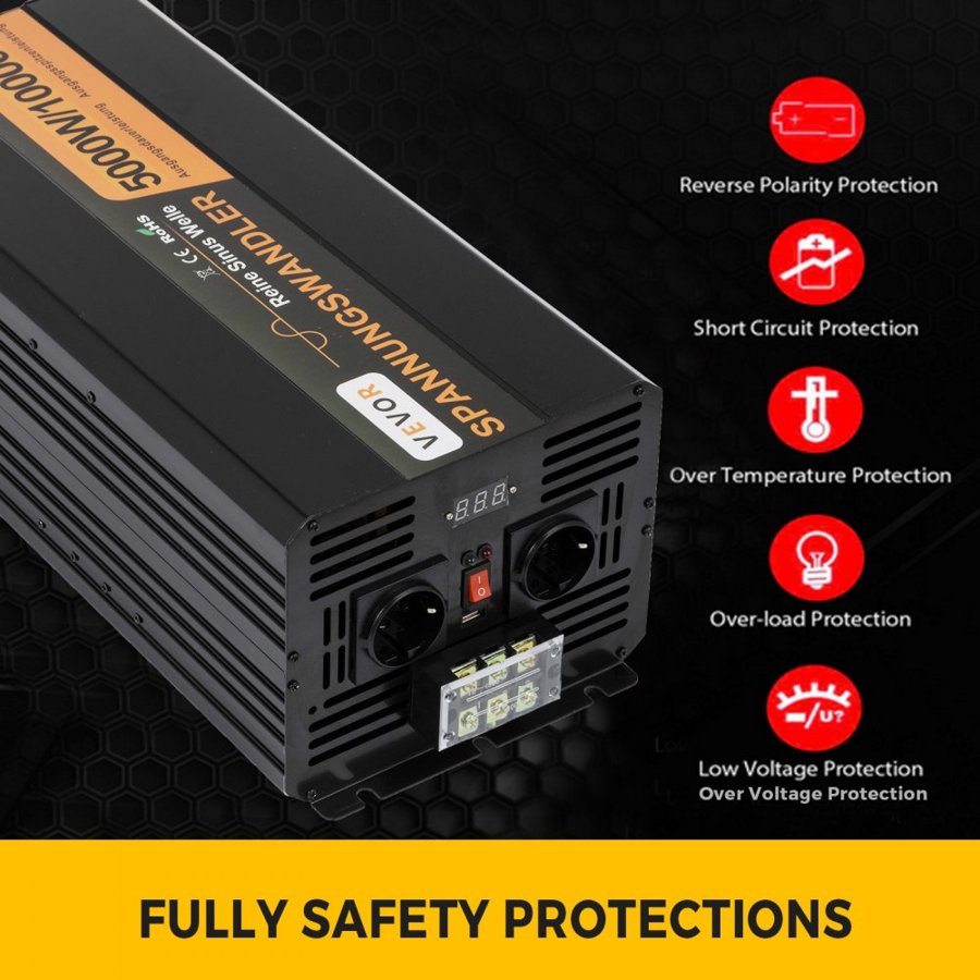VEVOR 5000 Watt Pure Sine Wave Power Inverter – 10000W Peak