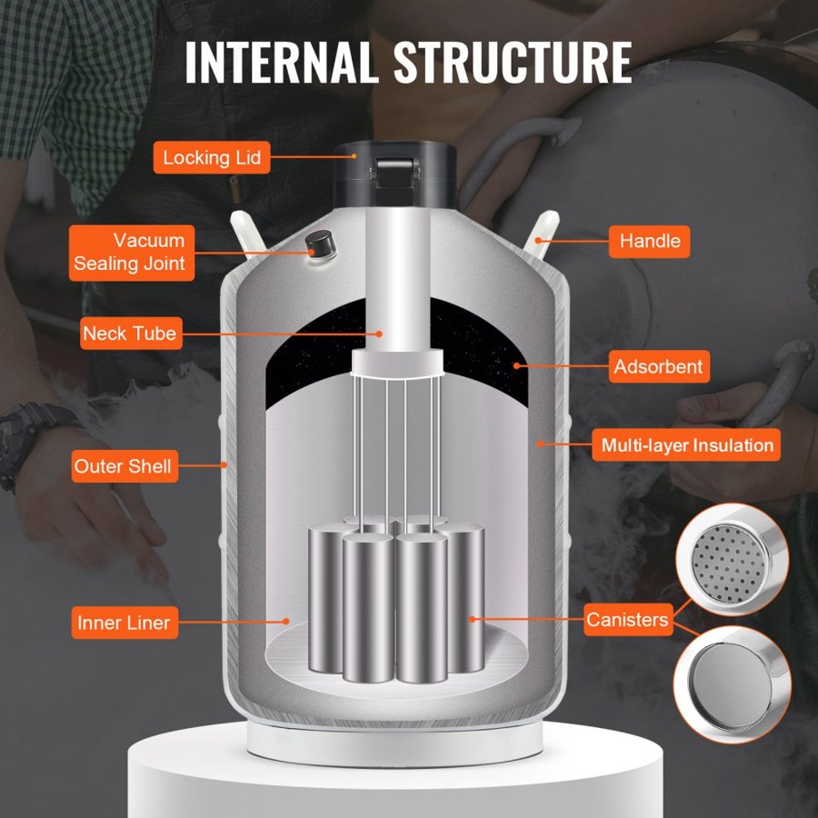 VEVOR Liquid Nitrogen Tank, 30 L Aluminum Alloy Liquid Nitrogen Container, LN2 Tank Dewar with 6 Canisters and Carry Bag with Straps, Cryogenic Tank for Beauty Industry, Semen Preservation, Scientific