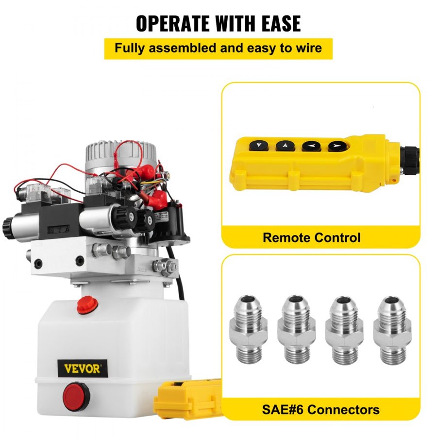VEVOR Hydraulic Pump Double Acting Hydraulic Power Unit Double Solenoid Hydraulic Power Pack 12V DC Hydraulic Power Pump with 4.5Liter Reservoir for Dump Trailer Car Lifting