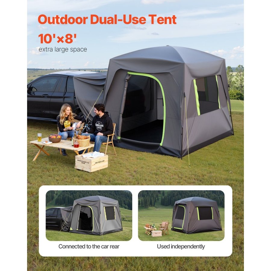 VEVOR SUV Tent for Camping, 10FT L x 8FT W, Waterproof PU2000mm Spacious Double Layer Design for 5-8 Person, SUV Camping Tent with Mesh Windows, Includes Rainfly & Storage Bag, for Outdoor Activities