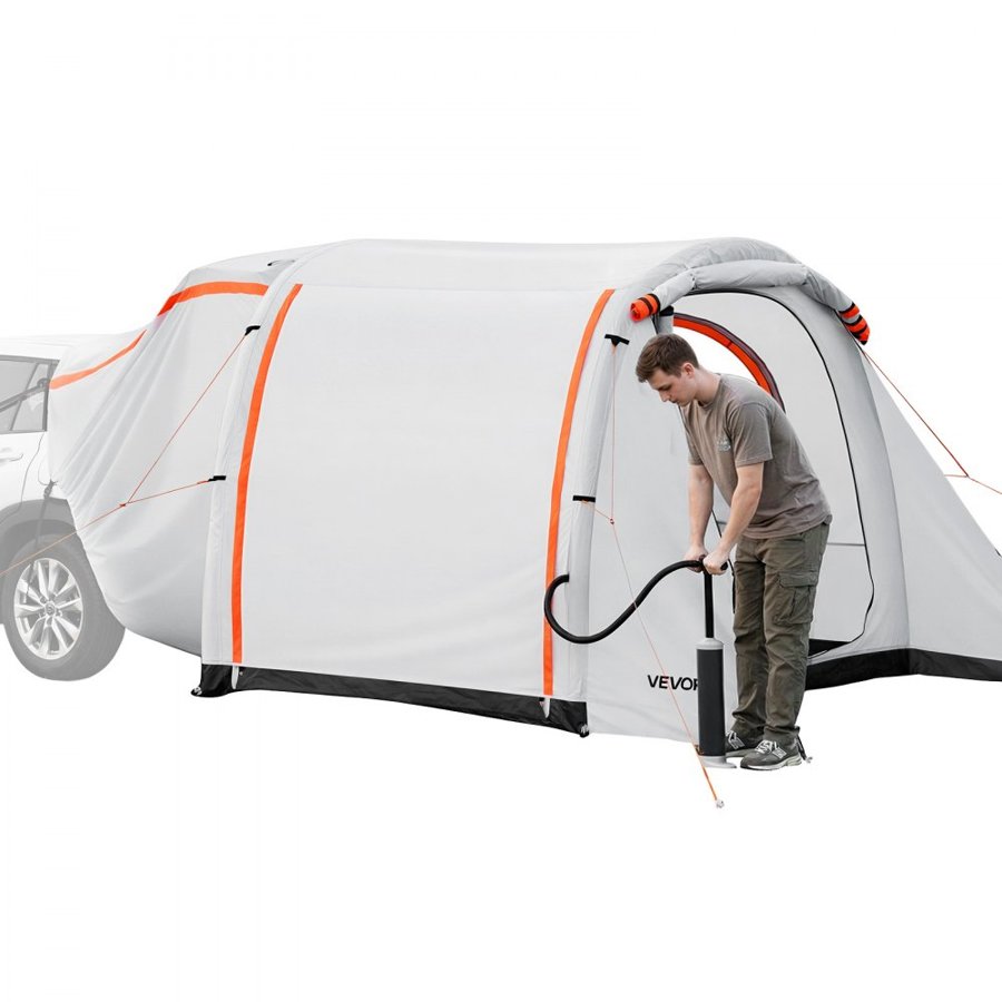 VEVOR Inflatable SUV Tent with Awning, 2.44 x 2.04m 3-Season SUV Tailgate Tent with Ventilated Doors & Mesh Window, PU2000mm Waterproof Car Rear Hatch Tents for Outdoor Camping - Air Pump Included