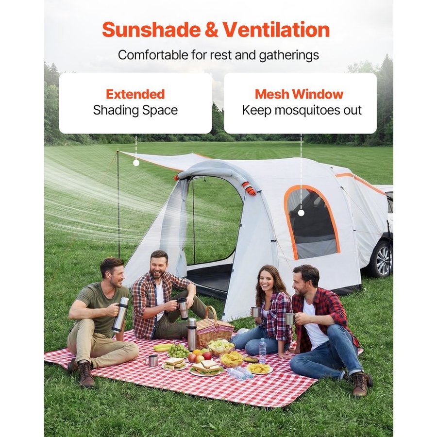 VEVOR Inflatable SUV Tent with Awning, 2.44 x 2.04m 3-Season SUV Tailgate Tent with Ventilated Doors & Mesh Window, PU2000mm Waterproof Car Rear Hatch Tents for Outdoor Camping - Air Pump Included