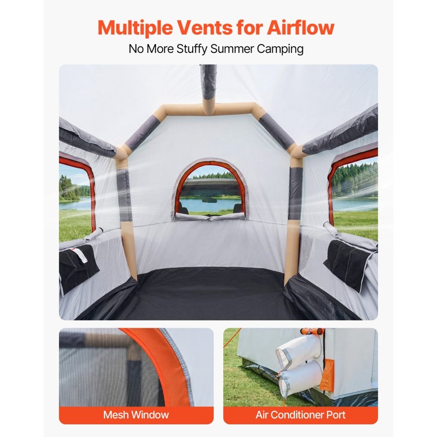 VEVOR Inflatable Pickup Truck Tent, 2.2 x 1.65m 3-Season Truck Bed Tent with Ventilated Mesh Windows, PU2000mm Waterproof Pickup Camping Tents for Outdoor Hiking Activities - Air Pump Included