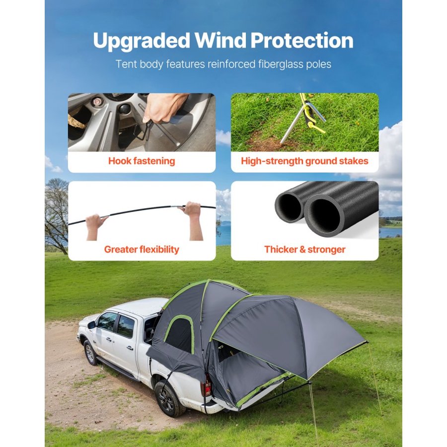 VEVOR Pickup Truck Tent, Fits 5.5-6.0 ft Truck Tents for Camping, Waterproof PU2000 mm 2-3 Person Sleeping Truck Bed Tent, Sturdy Truck Bed Camper Shell with Expandable Awning, Storage Bag