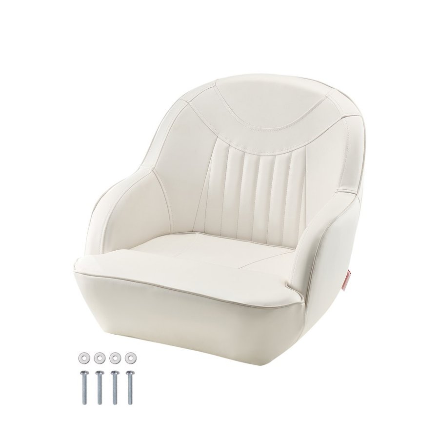 VEVOR Bucket Boat Seat – Low Back Flip-Up, White PVC 5.3"
