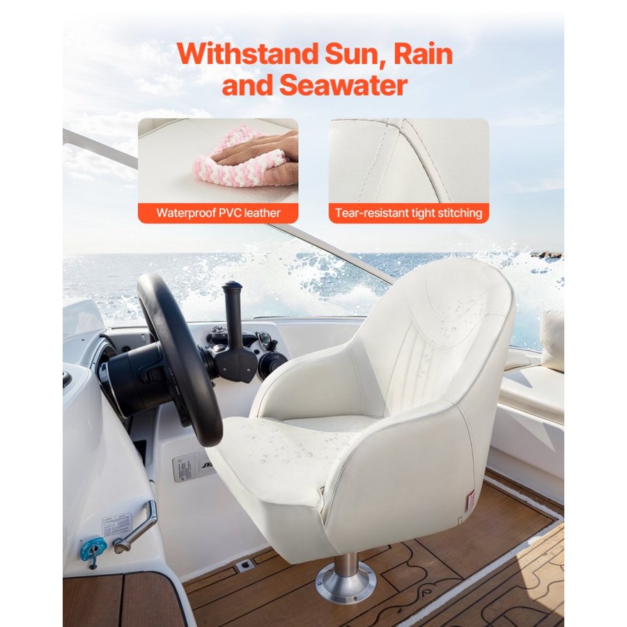 VEVOR Bucket Boat Seat – Low Back Flip-Up, White PVC 5.3"