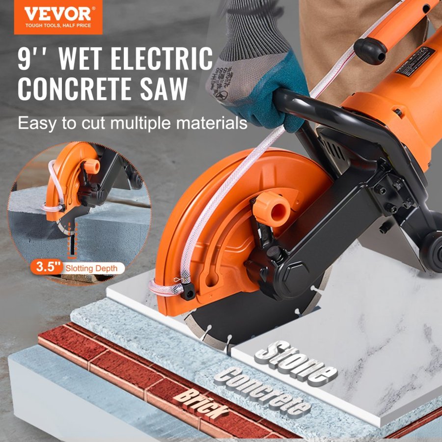 VEVOR Electric Concrete Cutting Saw – 9", 1800W, Wet/Dry