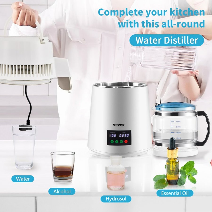 VEVOR H2O Labs Water Distiller—4L 1L/H Temp Display White