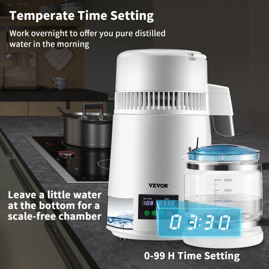 VEVOR H2O Labs Water Distiller—4L 1L/H Temp Display White