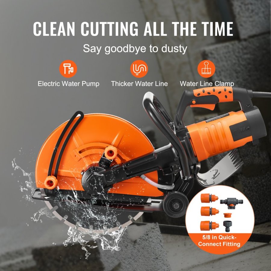 VEVOR Wet Dry Concrete Saw – 14" Blade, 5" Depth, 2600W