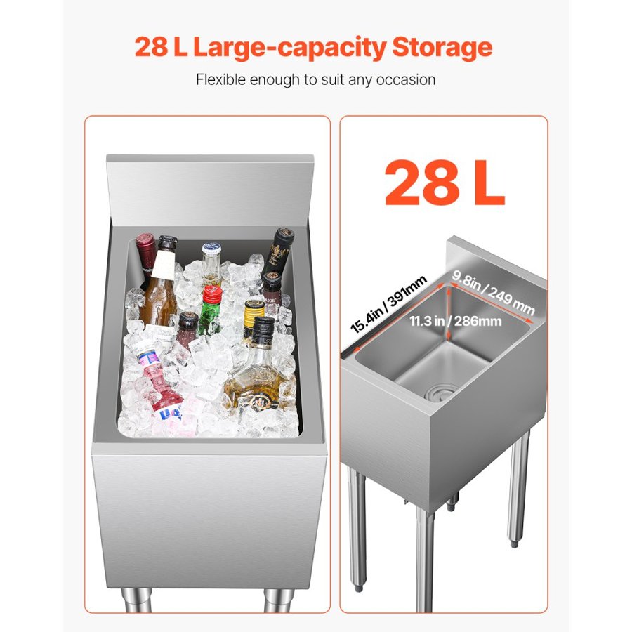 VEVOR Underbar Ice Bin – Stainless Steel Bar Cooler