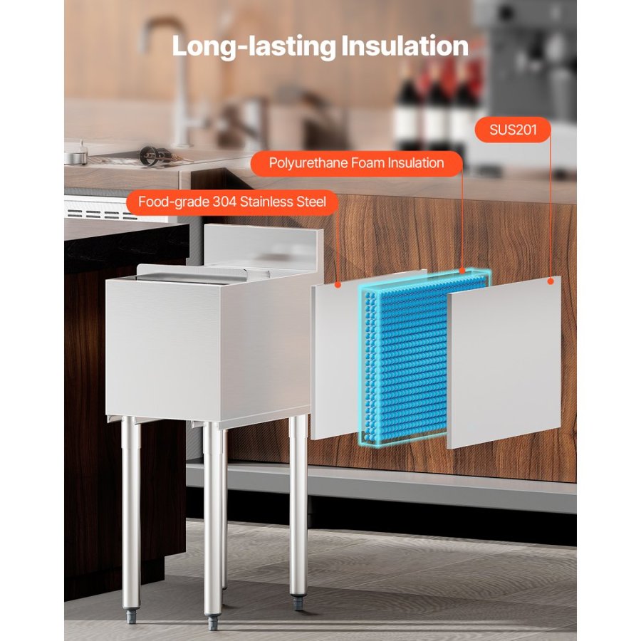 VEVOR Underbar Ice Bin – Stainless Steel Bar Cooler