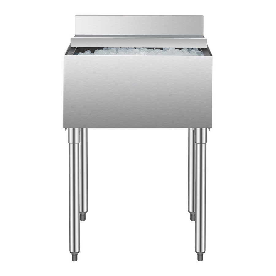 VEVOR Commercial Ice Bin, 61 L Underbar Ice Bin, 24 x 19 x 37 in Stainless Steel Ice Chest with Sliding Lid, Bottle Holders, Adjustable Bullet Feet, Cooler Cart Cocktail Unit for Bar Restaurant Pub
